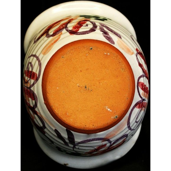 Handmade Artesian Pottery Basket Clay Painted Glazed White Purple Flower Twisted - Picture 7 of 8